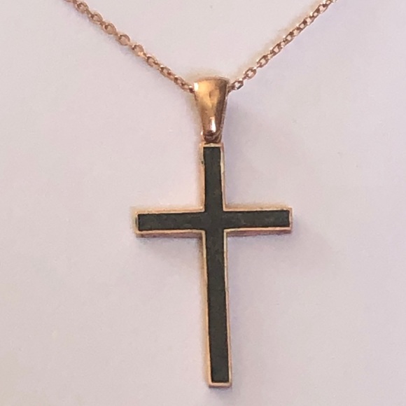 Jewelry - 925 silver cross enamel necklace rose gold plated